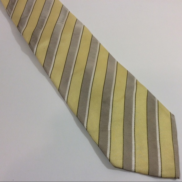 Hugo Boss Necktie Yellow & Silver Stripe Silk Neck Tie - Picture 3 of 4
